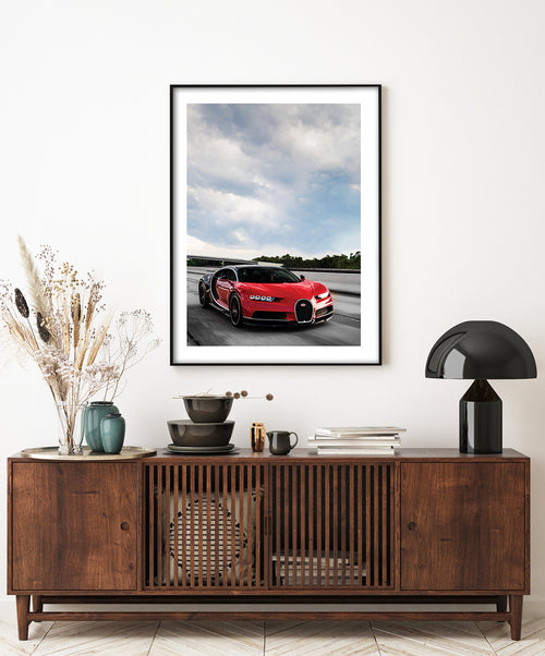 Red Bugatti Chiron Poster, Sports Car Wall Art, Car Wall Decor