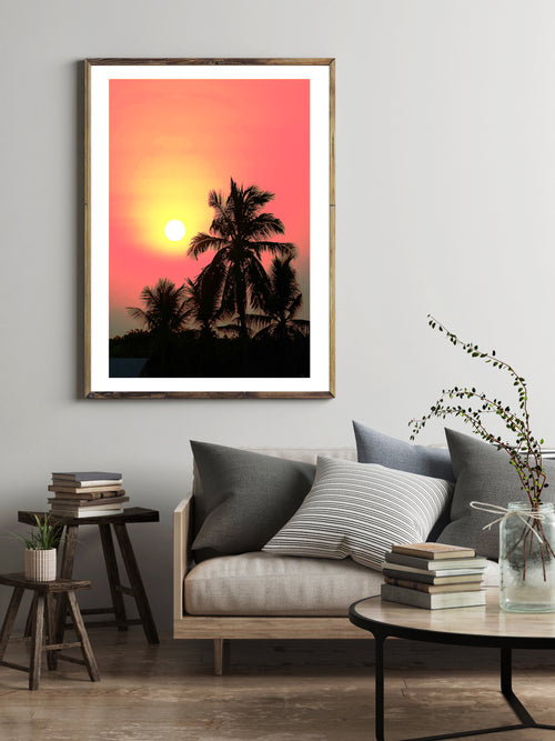 Sunset over Palm Tree Poster, Palm Tree Wall Decor Print, Palm Tree Wall Art