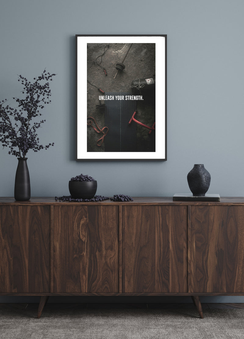 Unleash Your Strength Poster, Gym Equipment Typography Wall Art, Motivational Print