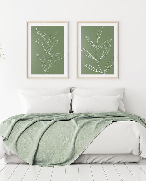 Green Botanical Line Art No. 1 Poster, Plant Line Drawing Wall Art Print