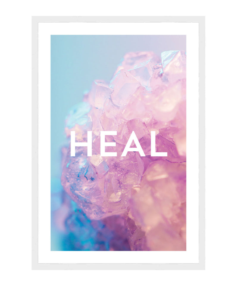Crystal Healing Poster, Crystal Wall Art, Pink Crystal Heal Wall Decor Print