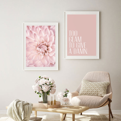 Pale Pink Dahlia Flower Poster, Pink Flower Wall Art, Floral Photograph Print