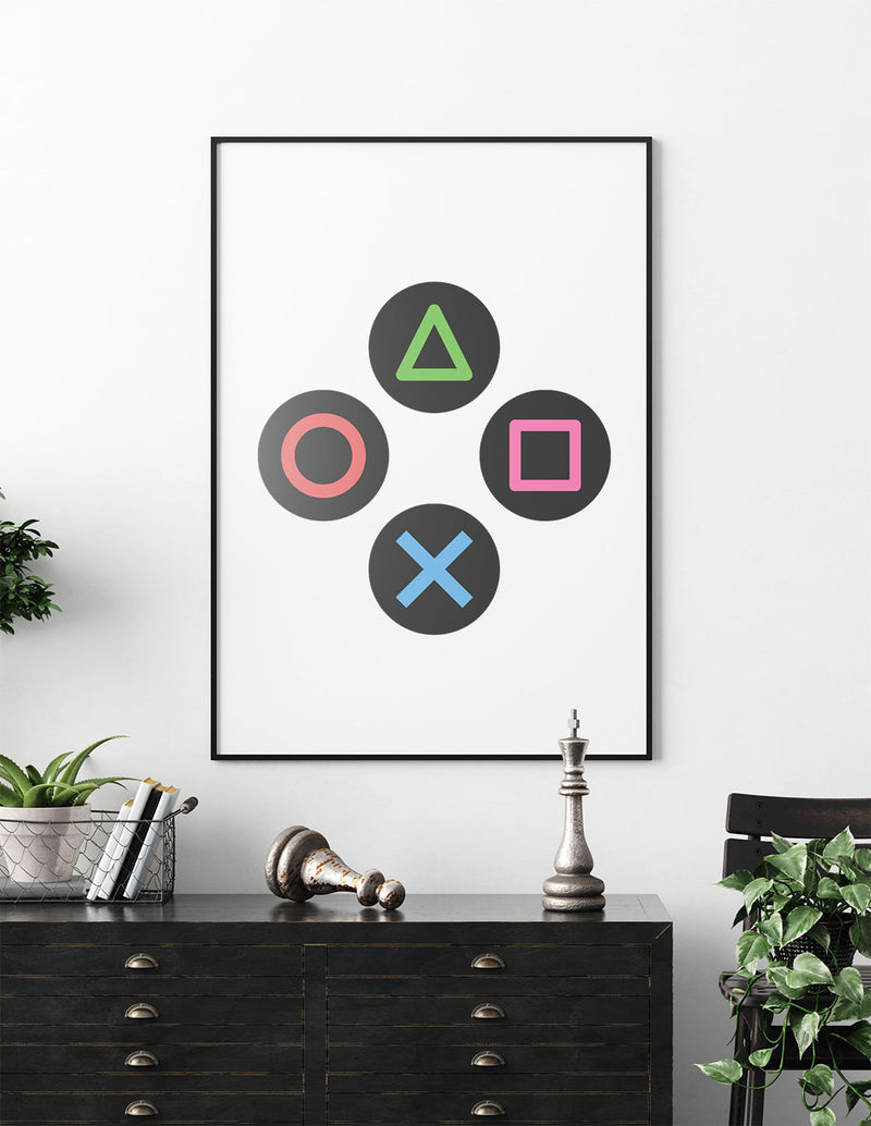 Video Gamer Decor Poster, Kids Game Button Shapes, Game Room Wall Art