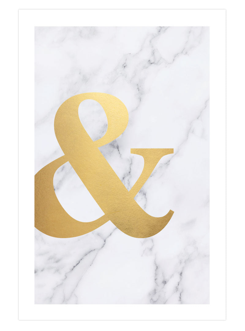 White Marble Gold Ampersand Poster, Ampersand Wall Art, Gold Ampersand Decor Print