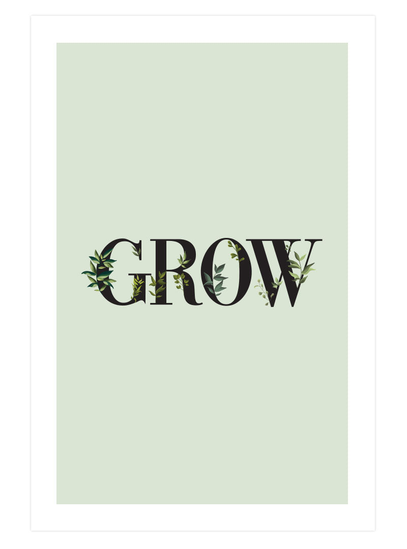 Grow Typography Poster, Greenery Plant Wall Art, Botanical Typography Print