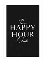 Happy Hour Club Poster, Black and White Cocktail Hour Wall Art, Bar Decor Print