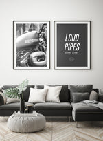 Loud Pipes Saves Lives Poster, Black and White Harley-Davidson Wall Art, Print