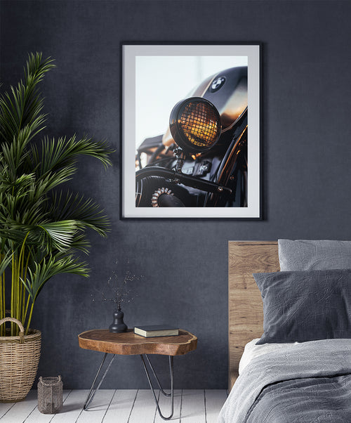 BMW Black Motorcycle Headlight Poster, Bike Wall Art, BMW Wall Decor