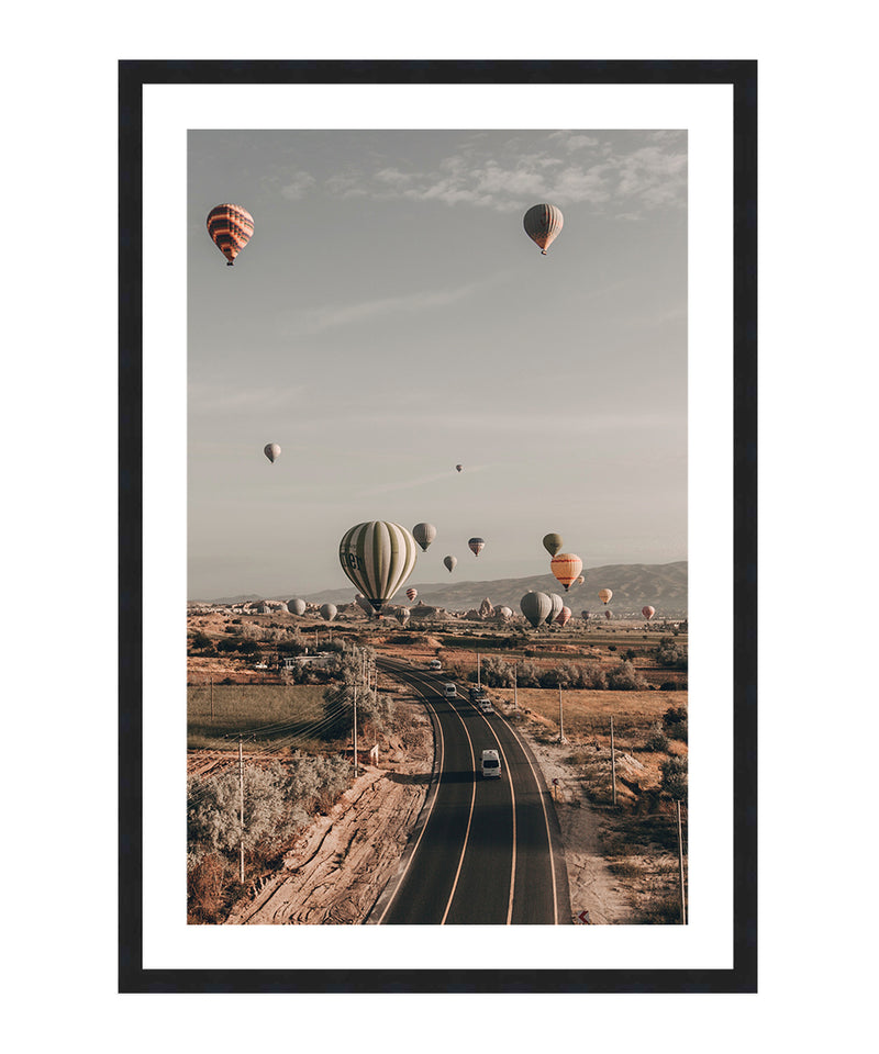 Hot Air Balloon in Road Aerial View Poster, Travel Wall Art