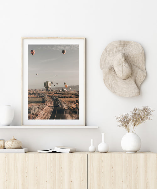 Hot Air Balloon in Road Aerial View Poster, Travel Wall Art