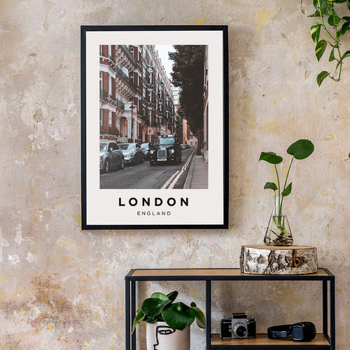 London Taxi Street Print, England Street Wall Art, Taxi Cab Photograph Print