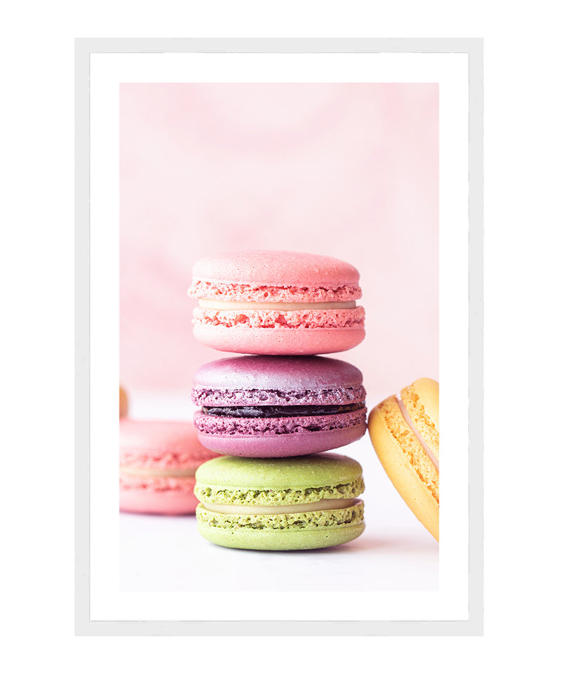 Pink French Macarons Poster, Dessert Wall Art