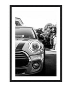 Mini Cooper Headlight Poster, Mini Car Wall Art, Black and White British Car Print