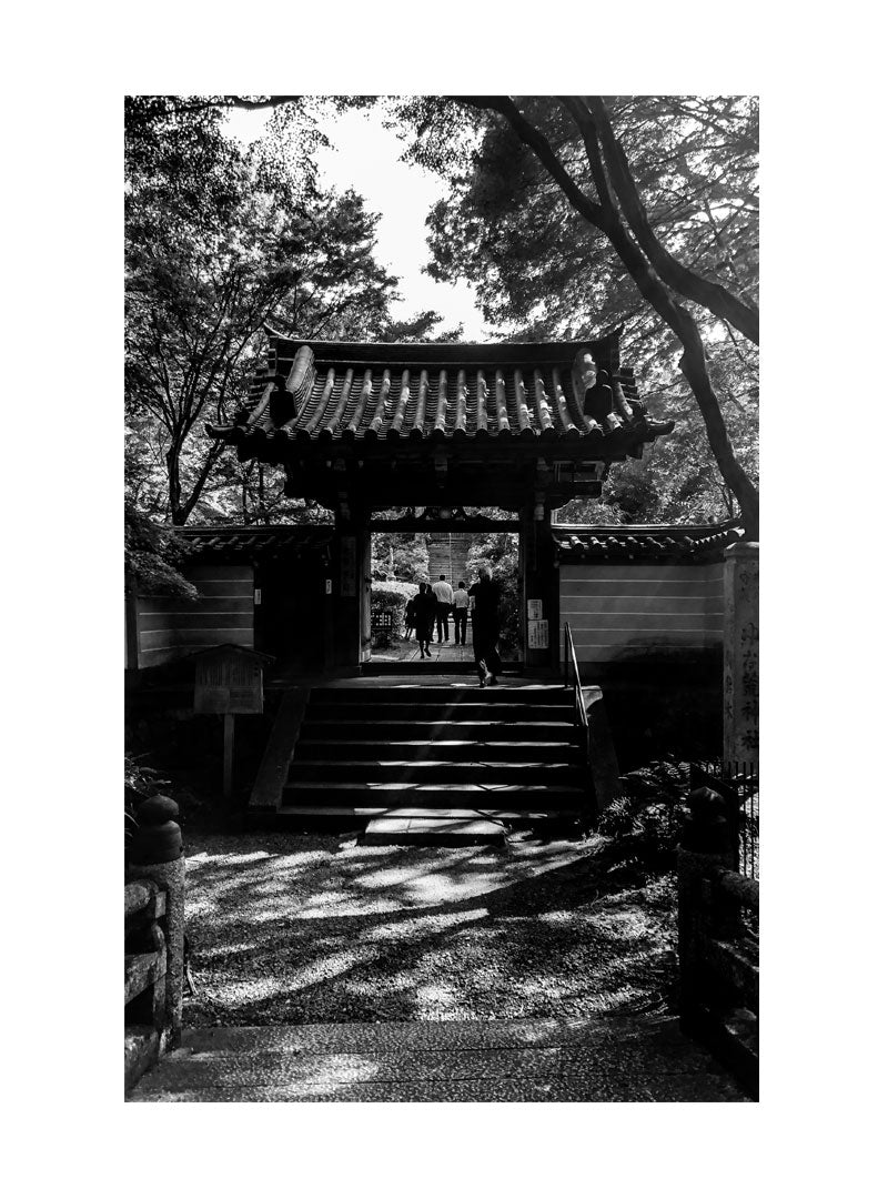 Morning Temple Poster, Japanese Wall Art, Black and White Photograph Print