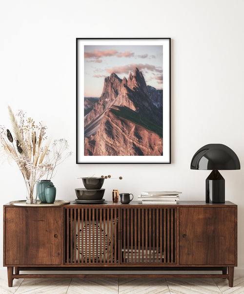 Mount Seceda in Italian Dolomites Photography Poster, Mountain Hiking  Wall Art