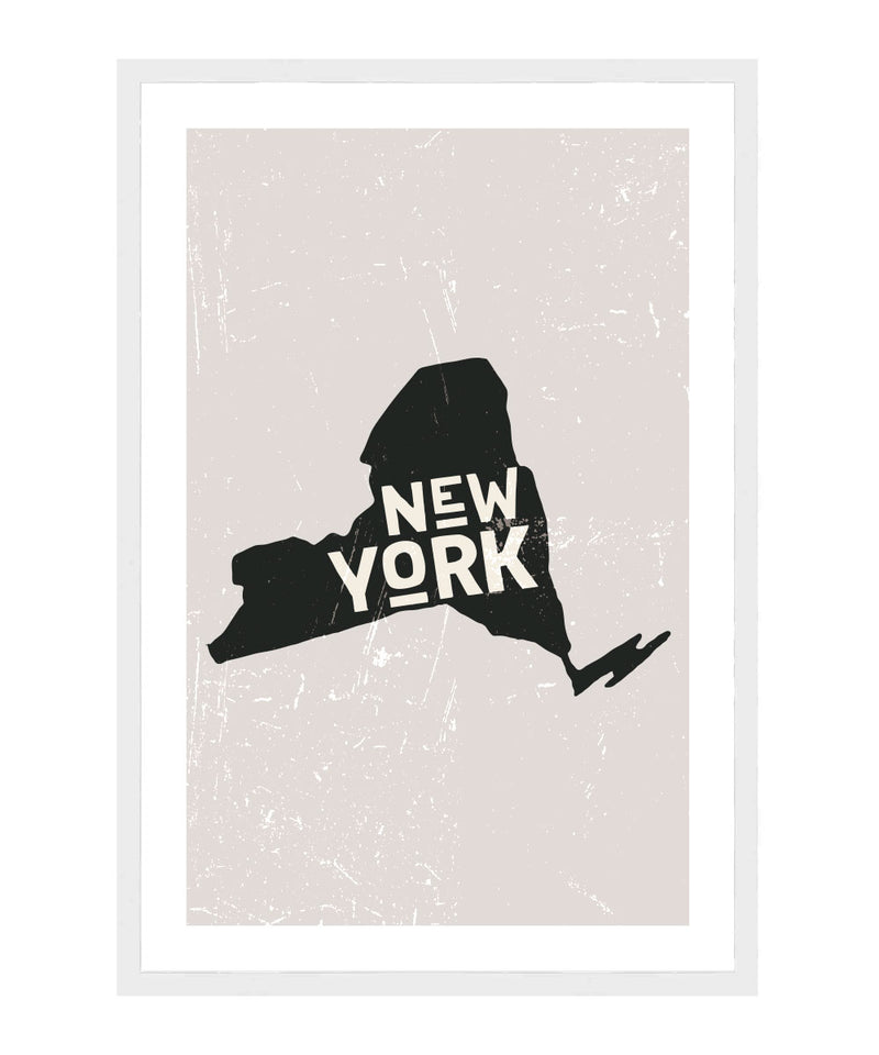 New York State Shape Typography Poster, New York Type Wall Art Print
