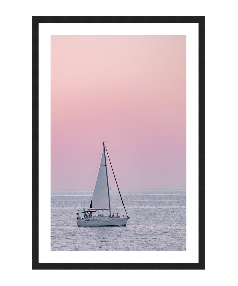 Pink Sail Poster, Boat Wall Decor Print, Beach Wall Art