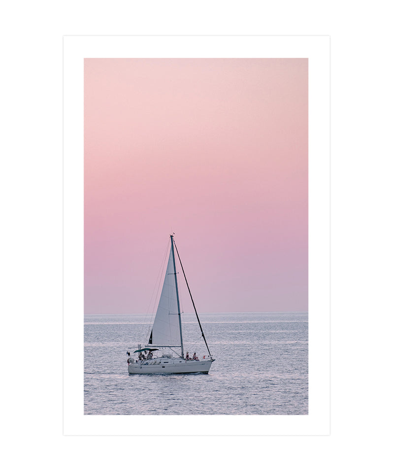 Pink Sail Poster, Boat Wall Decor Print, Beach Wall Art