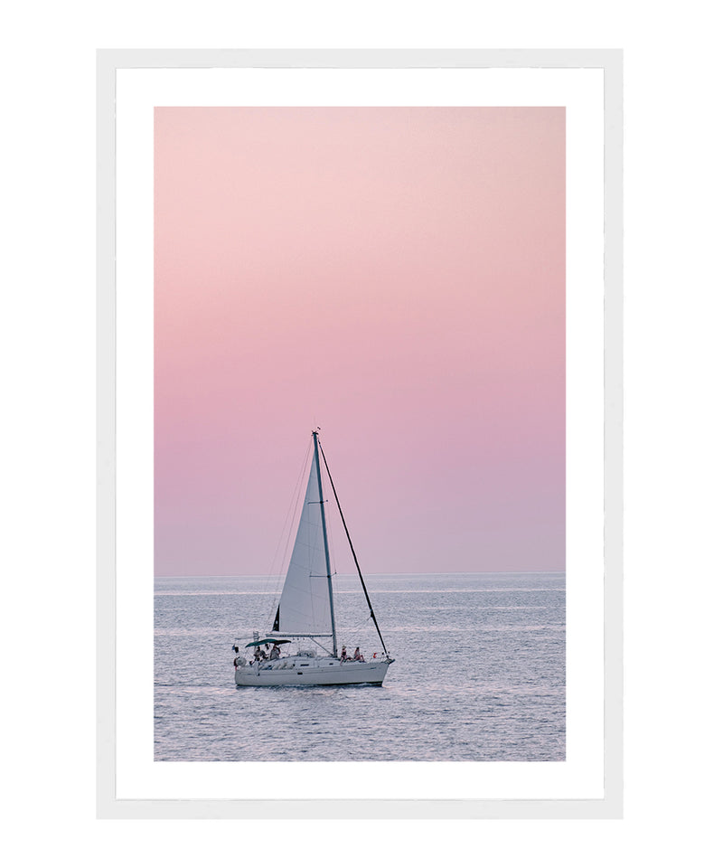 Pink Sail Poster, Boat Wall Decor Print, Beach Wall Art