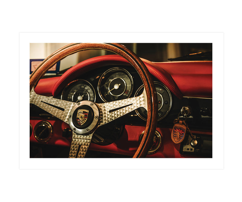 Porsche 356 Steering Wheel Poster, Vintage Car Wall Art, Sports Car Wall Decor