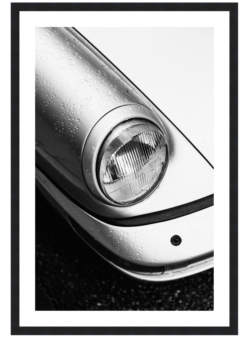 Vintage Porsche 911 Headlight Poster, Porsche Wall Art, Black and White Carrera Print