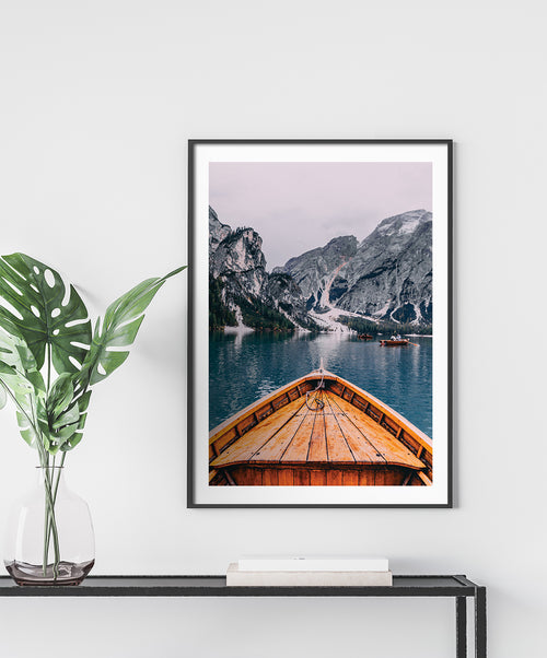 Lake Braies Boat Poster, Dolomites Italy Photography Wall Art, Travel Poster