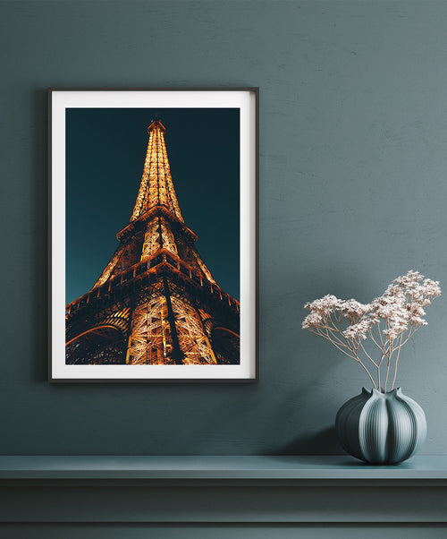 Eiffel Tower Travel Poster, Night in France Wall Art, Paris Eiffel Tower Travel Print