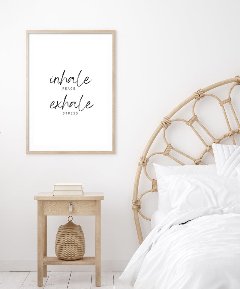 Inhale Peace, Exhale Stress Typography Wall Art, Typography Wall Decor