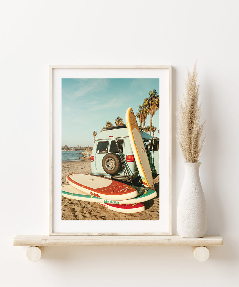 Vintage Surfboards Photography Poster, Beach Travel Wall Art, Surfing Wall Decor