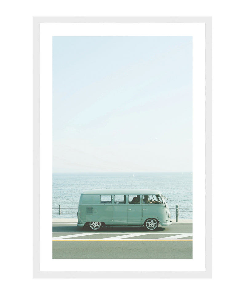 Vintage Van Photography Poster, Beach Travel Wall Art, Beach Wall Decor